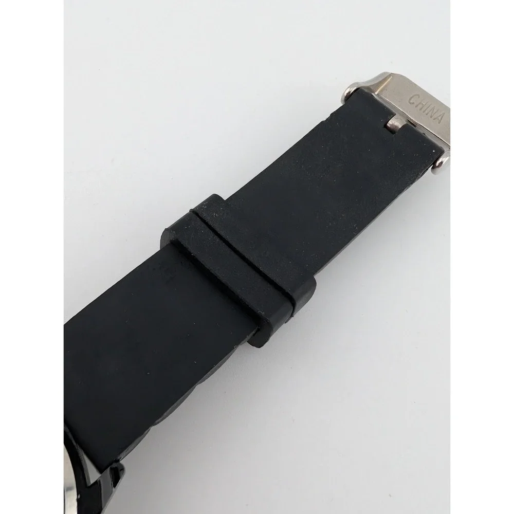 Geneva Women's Watch 38mm Case Rhinestone Bezel Black Silicone Band- New Battery